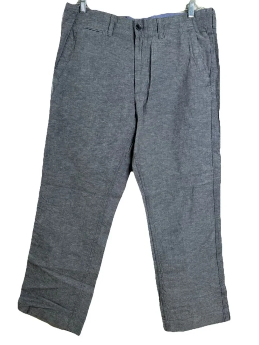 Banana Republic 35x30 Men Linen Blend Pants Straight Fit Blue/Gray Chambray NWT